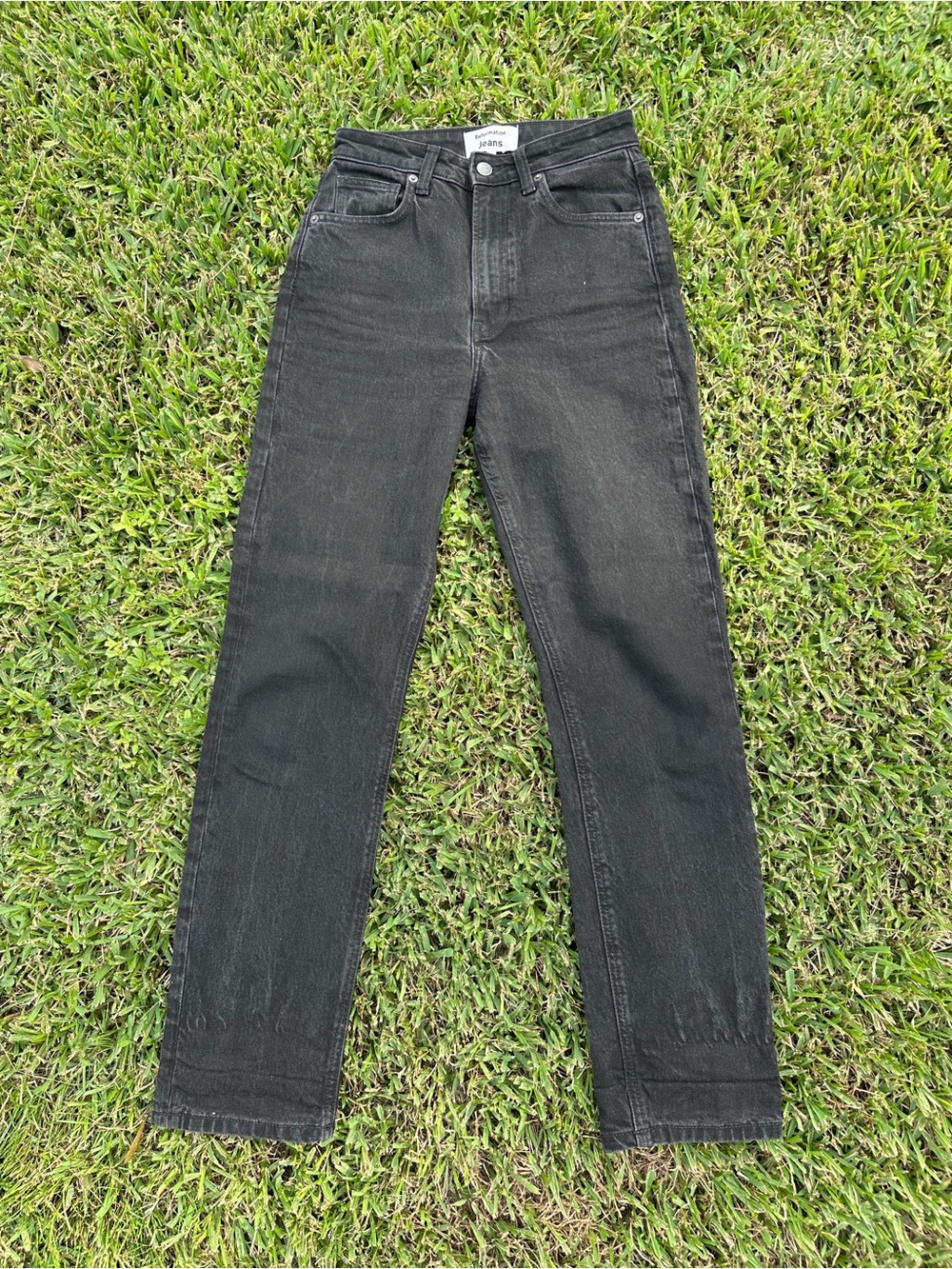 Reformation High Raise Straight Leg Faded Black Jeans Size 25 Zip Fly (S17)